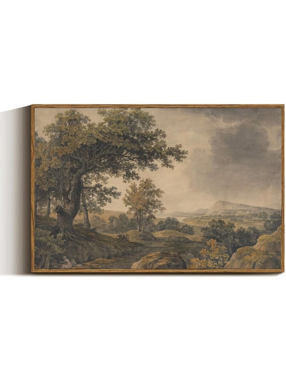 Vintage Framed Canvas Wall Art - Antique Tree & Mountain Prints, Rustic Decor